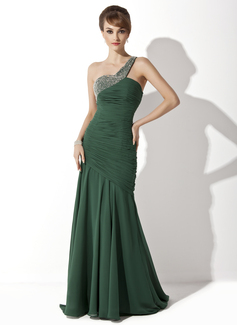 Mermaid One-Shoulder Sweep Train Chiffon Mother of the Bride Dress With Ruffle Beading (008025929)