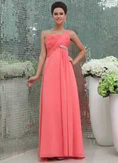 Empire One-Shoulder Floor-Length Chiffon Bridesmaid Dress With Ruffle Beading (007017307)