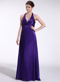 Empire Halter Floor-Length Charmeuse Bridesmaid Dress With Ruffle (007026273)