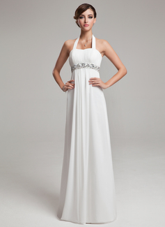 Empire Halter Floor-Length Chiffon Wedding Dress With Ruffle Beadwork Sequins (002012638)