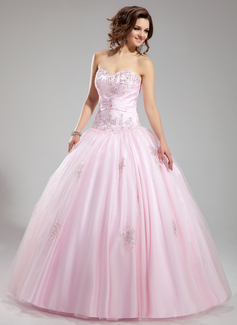 Ball-Gown Sweetheart Floor-Length Satin Tulle Wedding Dress With Ruffle Lace Beadwork (002012706)