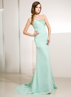 Sheath Sweetheart Sweep Train Chiffon Holiday Dress With Ruffle Lace Beading Sequins (020014220)