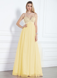 Empire Sweetheart Floor-Length Satin Tulle Evening Dress With Beading Sequins (017013091)