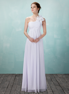 Empire One-Shoulder Floor-Length Chiffon Wedding Dress With Ruffle Flower(s) (002004475)