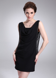 Sheath Cowl Neck Short/Mini Chiffon Cocktail Dress With Ruffle Beading (016008403)