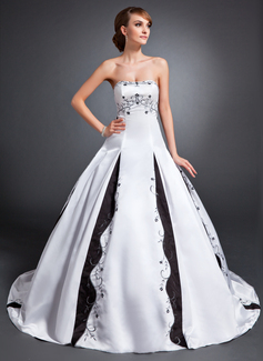 Ball-Gown Strapless Court Train Satin Wedding Dress With Embroidery (002015157)