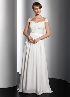 A-Line/Princess V-neck Floor-Length Chiffon Holiday Dress With Ruffle Beading (020014734)