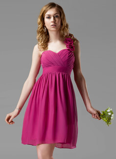 Empire One-Shoulder Knee-Length Chiffon Bridesmaid Dress With Ruffle Flower(s) (007004131)