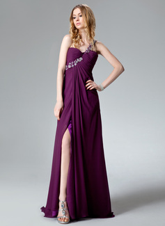 Graceful A-Line/Princess One-Shoulder Sweep Train Chiffon Charmeuse Evening Dresses With Ruffle Beading (017004368)