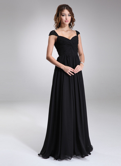 A-Line/Princess Sweetheart Floor-Length Chiffon Bridesmaid Dress With Ruffle Beading (007016866)