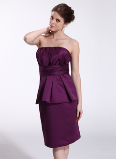 Sheath Strapless Knee-Length Satin Bridesmaid Dress With Ruffle (007026280)