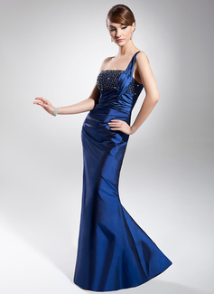 Mermaid One-Shoulder Floor-Length Taffeta Evening Dress With Ruffle Beading (017014681)