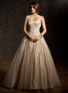 Ball-Gown Sweetheart Floor-Length Satin Tulle Quinceanera Dress With Ruffle Lace Beading (021004679)