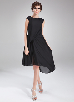 A-Line/Princess Scoop Neck Asymmetrical Chiffon Cocktail Dress With Ruffle Beading (016021163)