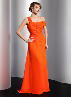 A-Line/Princess Off-the-Shoulder Sweep Train Chiffon Evening Dress With Ruffle (017014819)
