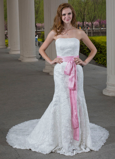 Mermaid Sweetheart Chapel Train Taffeta Lace Wedding Dress With Sashes (002000689)