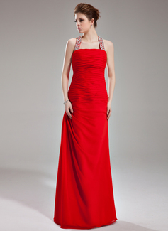Sheath Halter Floor-Length Chiffon Evening Dress With Ruffle Beading Sequins (017002264)