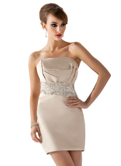 Sheath Scalloped Neck Short/Mini Satin Cocktail Dress With Beading Sequins (016021200)