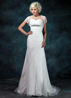 Sheath/Column Sweetheart Court Train Organza Wedding Dress With Ruffle Beadwork (002011457)