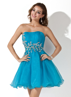 A-Line/Princess Sweetheart Short/Mini Organza Homecoming Dress With Ruffle Sequins (022020905)