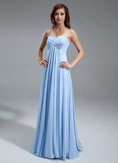 Empire One-Shoulder Floor-Length Chiffon Prom Dress With Ruffle Beading (018021100)