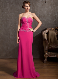 Sheath Sweetheart Sweep Train Chiffon Evening Dress With Ruffle Lace Beading (017014848)