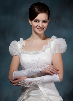 Elastic Satin Beadings Lace Elbow Gloves (014020495)