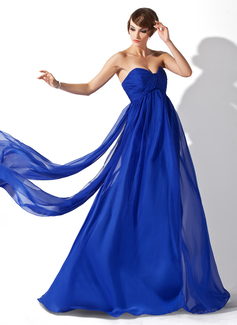 Empire Sweetheart Watteau Train Chiffon Evening Dress With Ruffle (017020709)