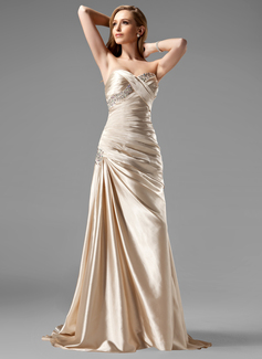 Sheath Sweetheart Sweep Train Charmeuse Prom Dress With Ruffle Beading Sequins (018004806)