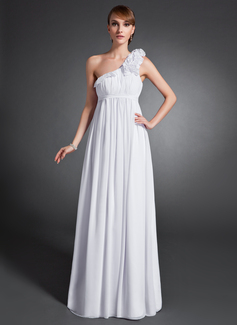 Empire One-Shoulder Floor-Length Chiffon Holiday Dress With Ruffle Flower(s) (020015077)