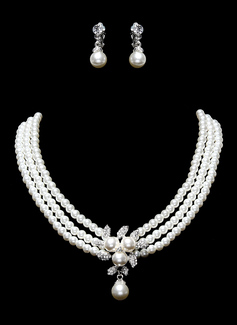 Ivory Pearl Two Piece Mini Heart Ladies Necklace and Earrings Jewelry Set (011016322)