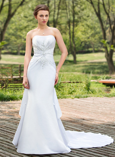 Mermaid Sweetheart Chapel Train Satin Wedding Dress With Ruffle Beadwork Sequins (002024691)