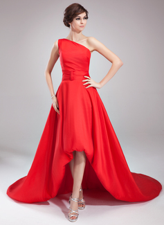 A-Line/Princess One-Shoulder Asymmetrical Taffeta Evening Dress With Ruffle (017020673)