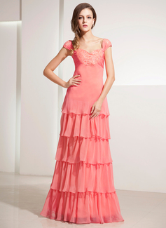 A-Line/Princess Sweetheart Floor-Length Chiffon Holiday Dress With Ruffle Lace (020014197)