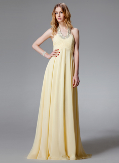 A-Line/Princess Halter Floor-Length Chiffon Evening Dress With Ruffle Beading (017004459)