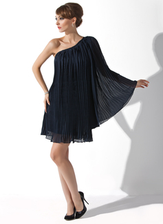 A-Line/Princess One-Shoulder Short/Mini Chiffon Cocktail Dress With Ruffle (016008463)