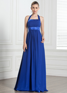 Empire Halter Floor-Length Chiffon Charmeuse Bridesmaid Dress With Ruffle (007000868)
