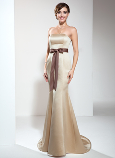 Mermaid Strapless Sweep Train Satin Bridesmaid Dress With Sash (007000897)