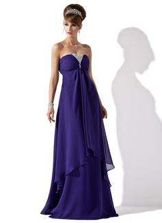 A-Line/Princess Strapless Floor-Length Chiffon Evening Dress With Ruffle Beading (017013796)