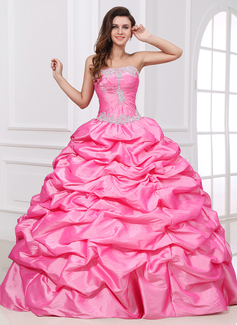 Ball-Gown Sweetheart Floor-Length Taffeta Quinceanera Dress With Ruffle Lace Beading (021017408)