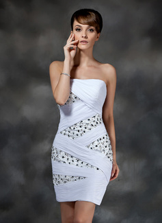 Sheath Strapless Short/Mini Chiffon Cocktail Dress With Ruffle Beading (016008321)