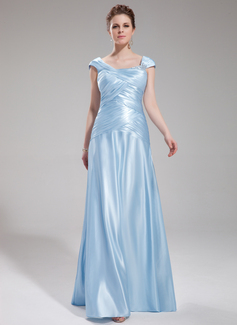 A-Line/Princess Square Necklin Floor-Length Charmeuse Evening Dress With Ruffle Beading (017019555)
