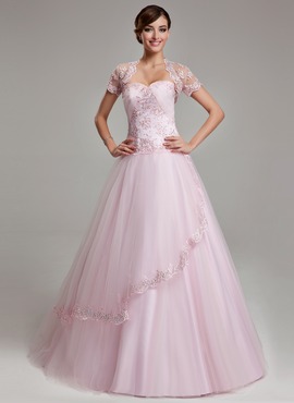 Ball-Gown Sweetheart Floor-Length Satin Tulle Quinceanera Dress With Ruffle Lace Beading (021003140)