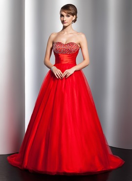 Ball-Gown Sweetheart Sweep Train Satin Tulle Quinceanera Dress With Ruffle Beading (021020796)