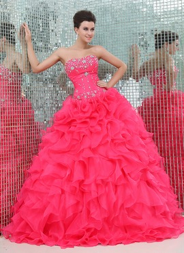 Ball-Gown Sweetheart Floor-Length Organza Satin Quinceanera Dress With Ruffle Beading (021017439)