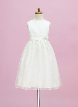 A-Line/Princess Scoop Neck Floor-Length Organza Satin Flower Girl Dress With Embroidered Flower(s) (010005334)
