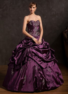 Ball-Gown Sweetheart Floor-Length Taffeta Quinceanera Dress With Embroidered Ruffle Beading (021015146)