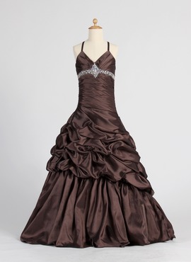 A-Line/Princess V-neck Floor-Length Charmeuse Flower Girl Dress With Ruffle Beading (010005885)
