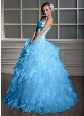 Ball-Gown Sweetheart Floor-Length Organza Quinceanera Dress With Beading (021020619)