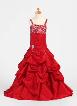 A-Line/Princess Sweep Train Taffeta Flower Girl Dress With Ruffle Beading (010005876)